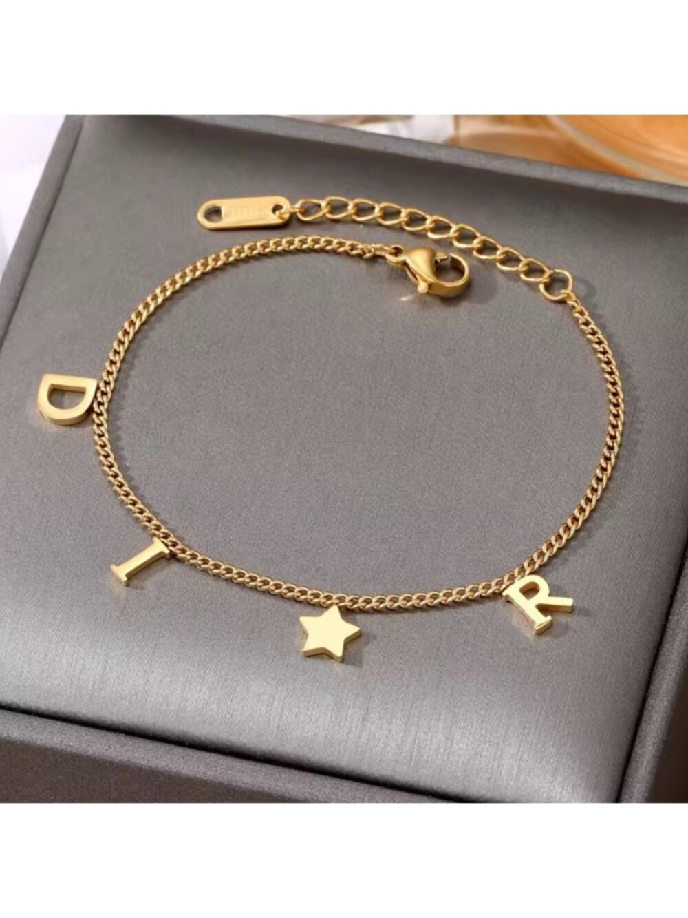 Lux 18K gold color stainless steel adjustable Star Charm Bracelet